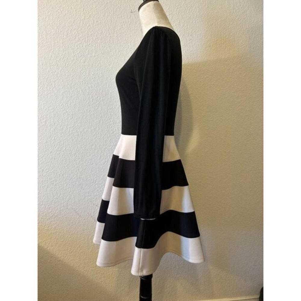 Women's City Triangles Black Long Sleeved White Strip Dress Size‎ Medium - Picture 4 of 13